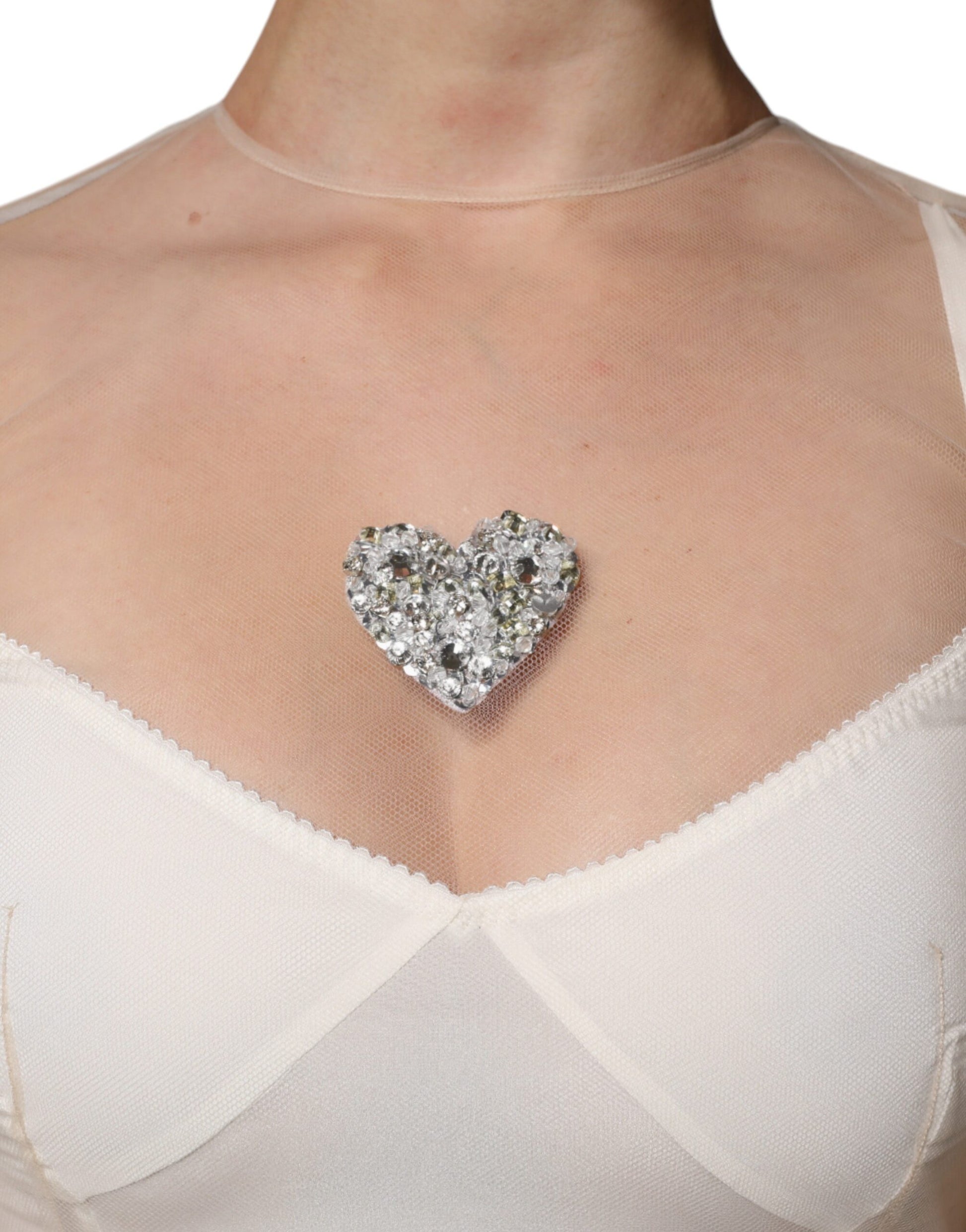 Dolce & Gabbana White Sheer Tulle Bustier Bodycon Midi Dress Dolce & Gabbana