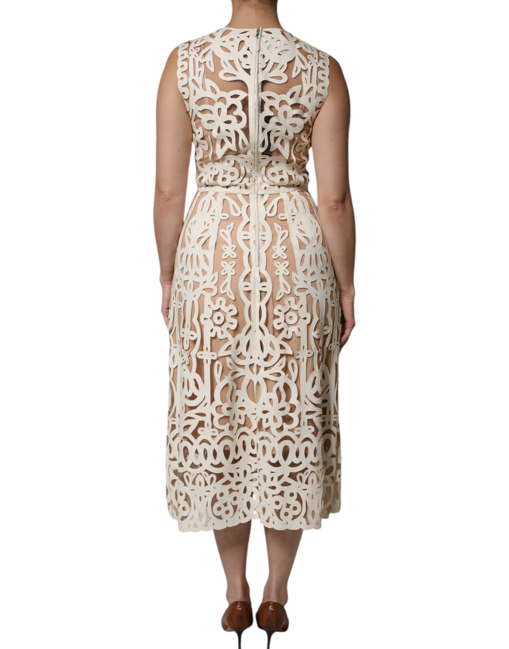 Dolce & Gabbana White Cut Out Leather Sleeveless Midi Dress Dolce & Gabbana