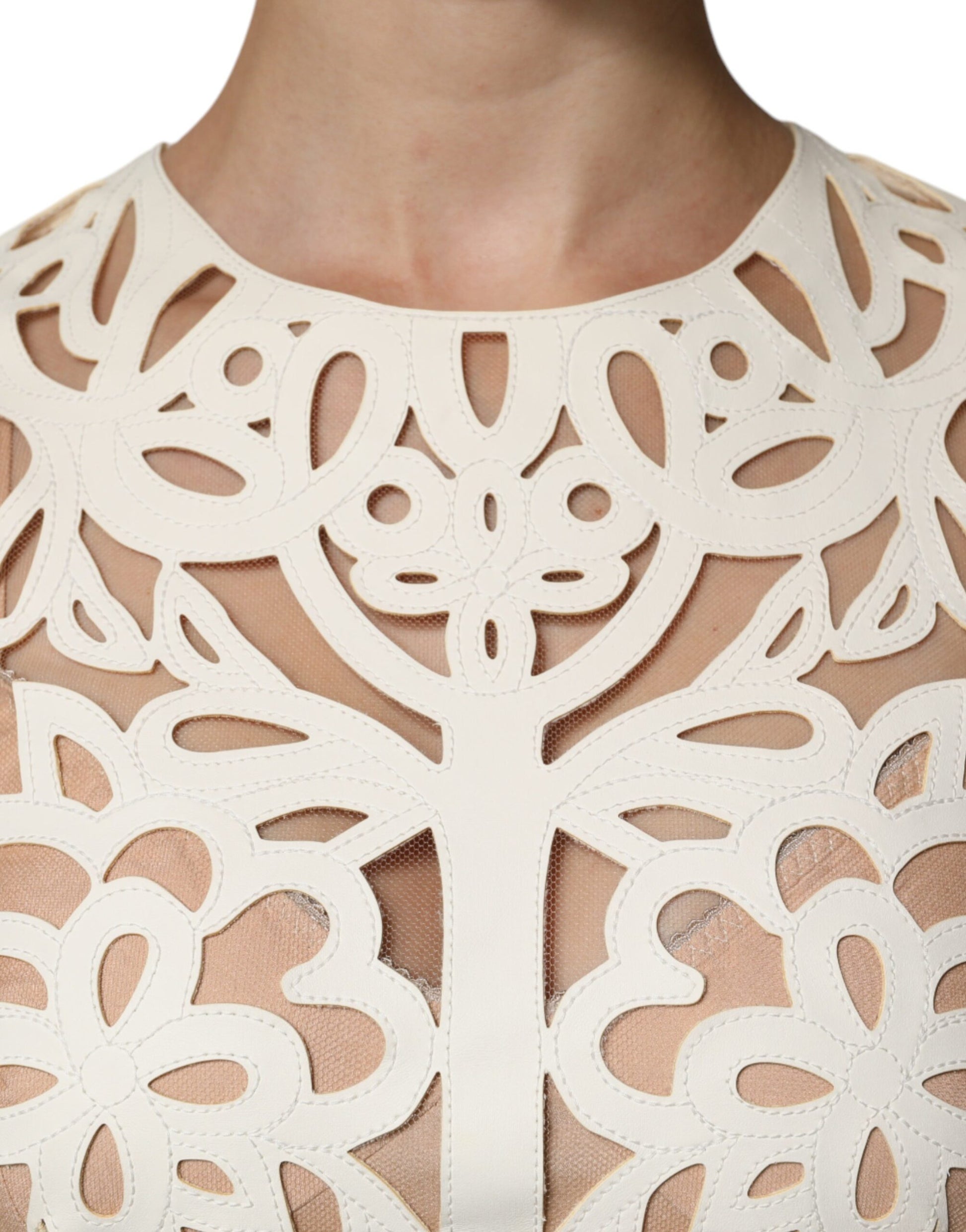 Dolce & Gabbana White Cut Out Leather Sleeveless Midi Dress Dolce & Gabbana