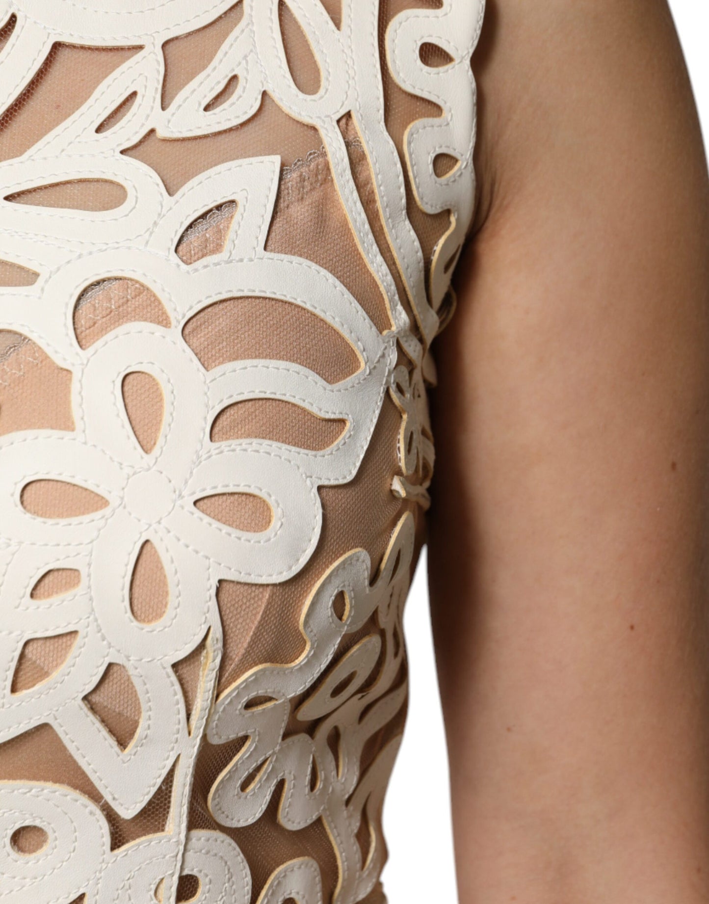 Dolce & Gabbana White Cut Out Leather Sleeveless Midi Dress Dolce & Gabbana