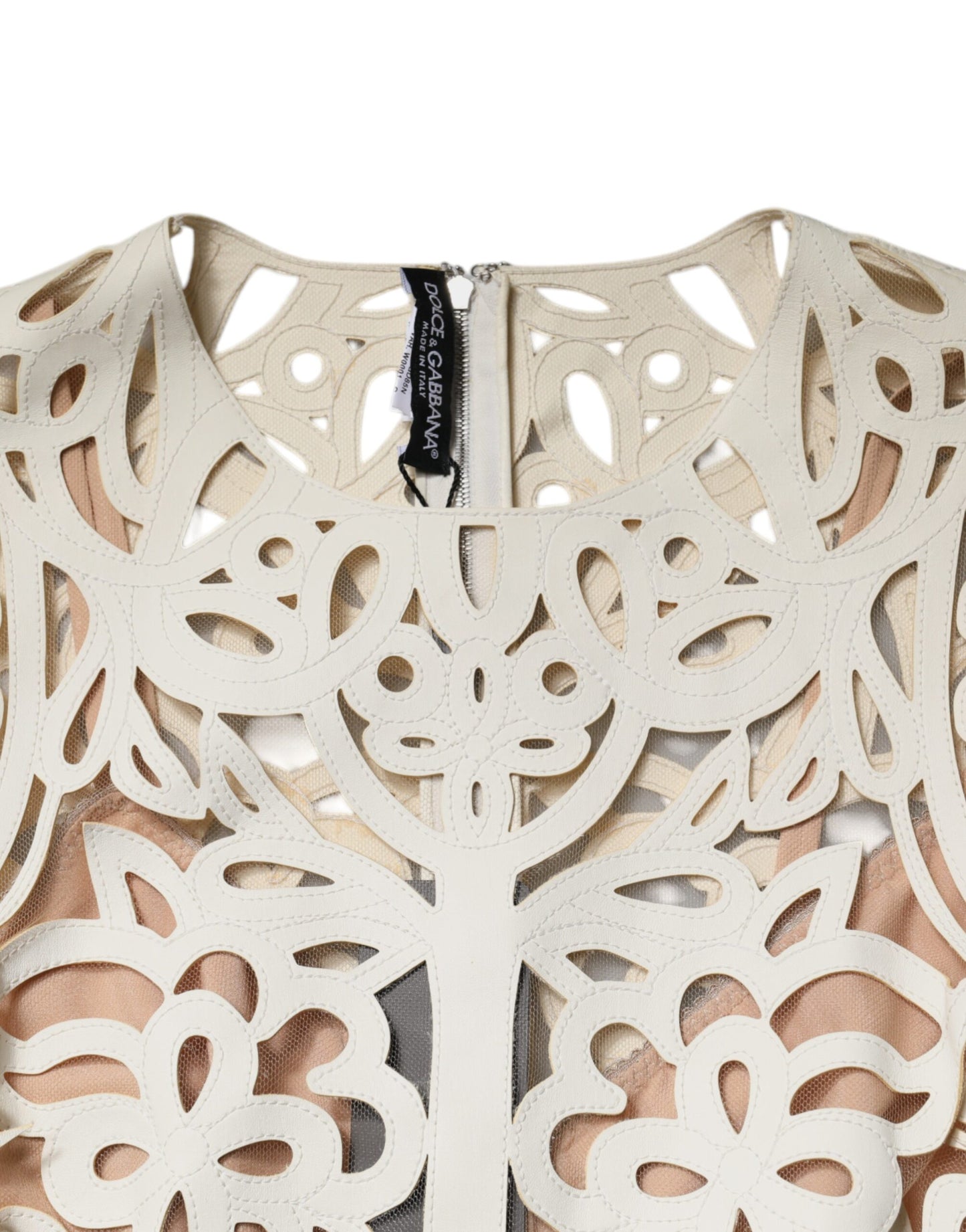 Dolce & Gabbana White Cut Out Leather Sleeveless Midi Dress Dolce & Gabbana