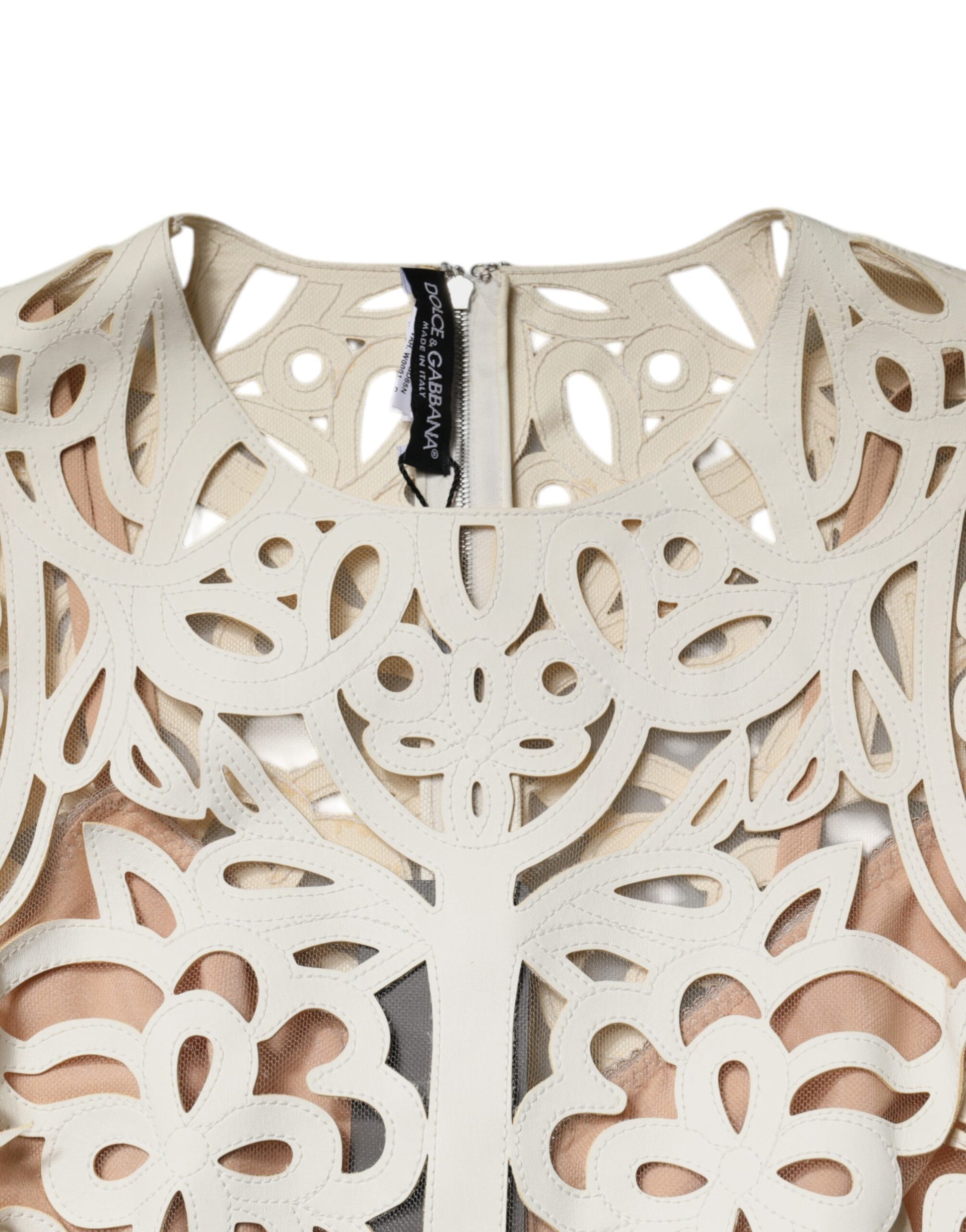 Dolce & Gabbana White Cut Out Leather Sleeveless Midi Dress Dolce & Gabbana