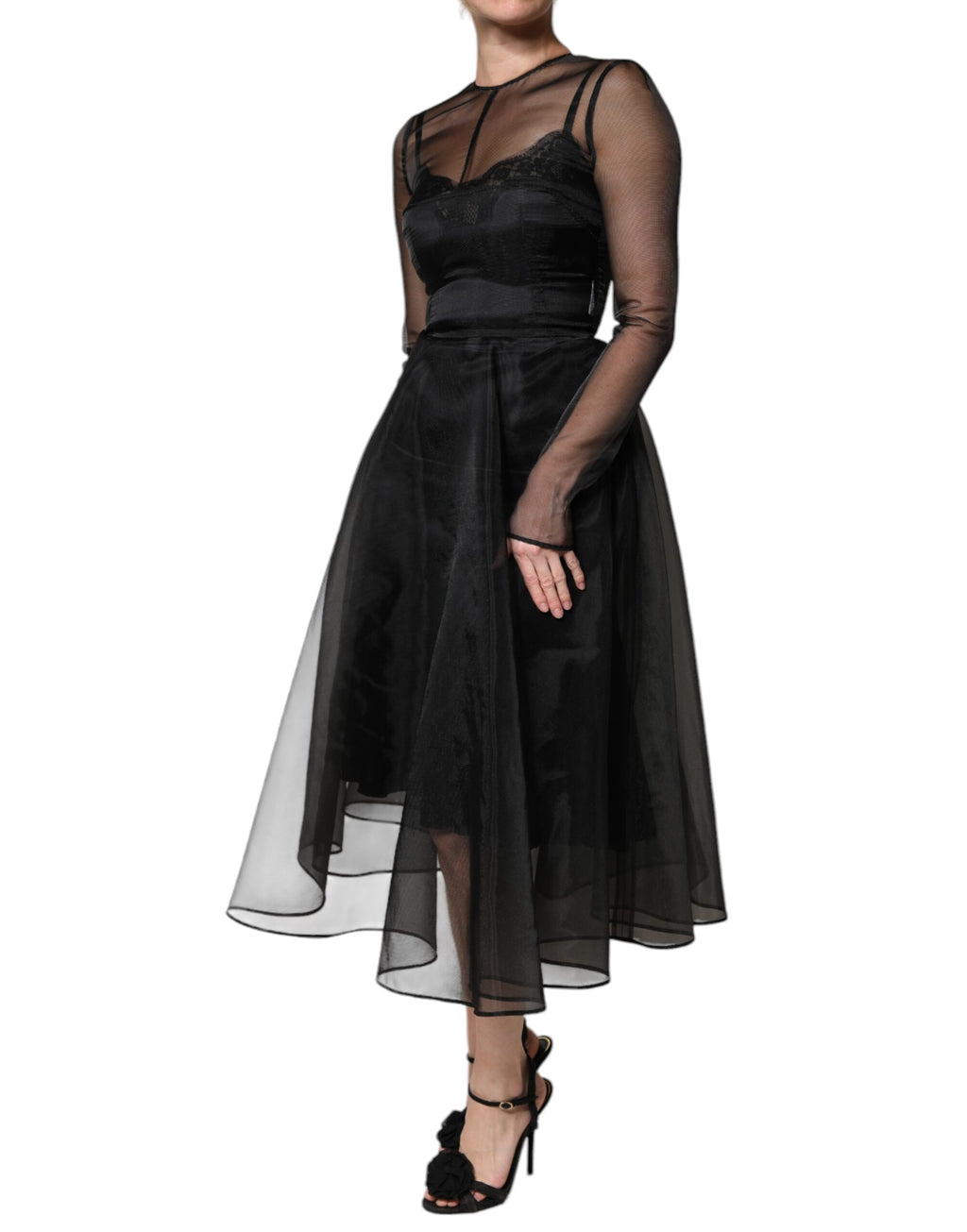 Dolce & Gabbana Black Tulle A-line Midi Cocktail Gown Dress - Eljoys Fashion 