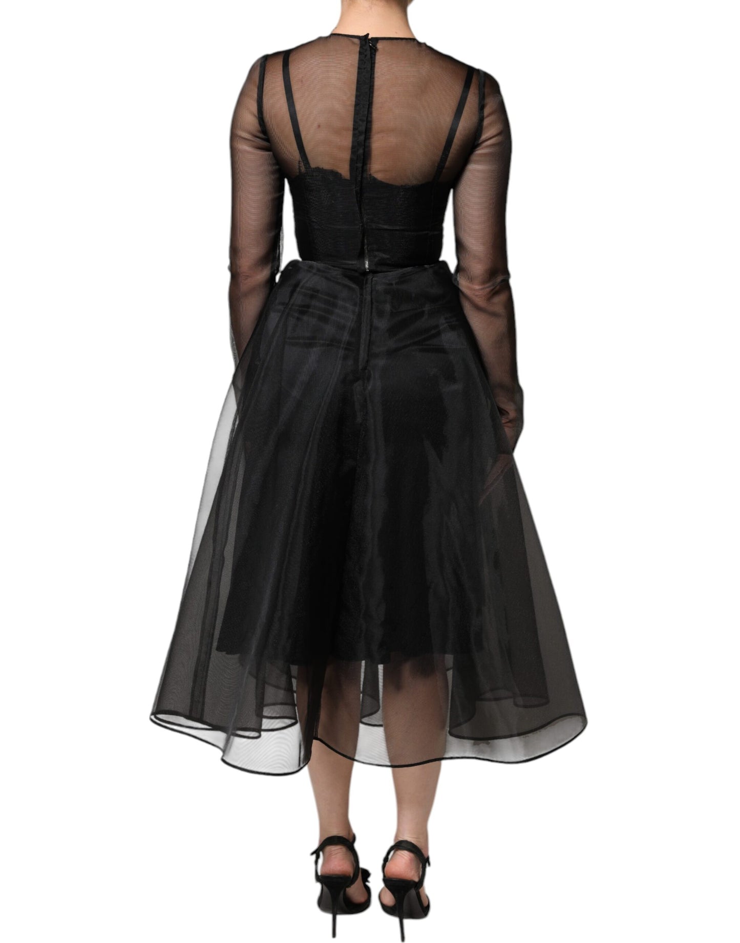 Dolce & Gabbana Black Tulle A-line Midi Cocktail Gown Dress Dolce & Gabbana