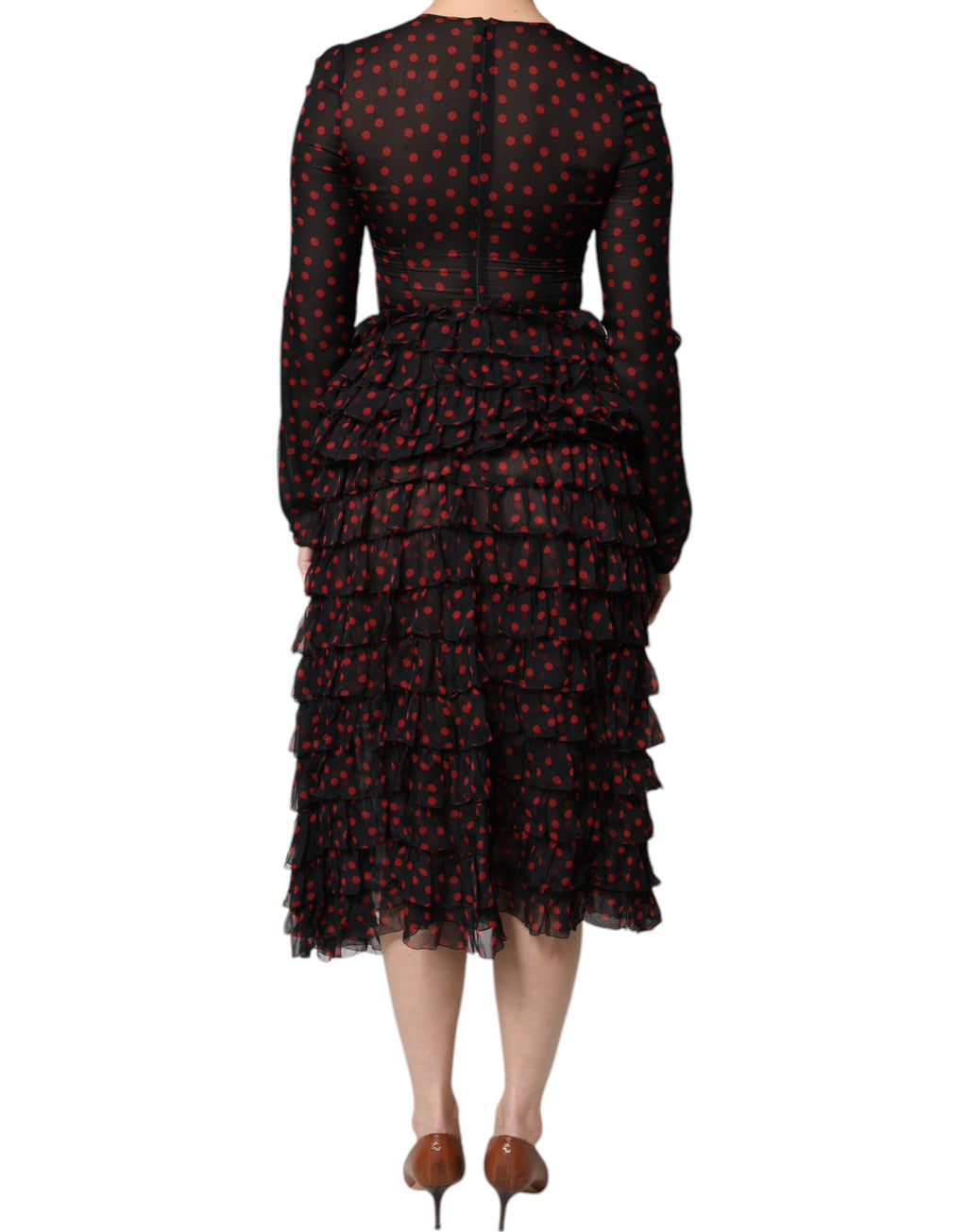Dolce & Gabbana Black Red Polka Dot Silk Layered Midi Dress - Eljoys Fashion 