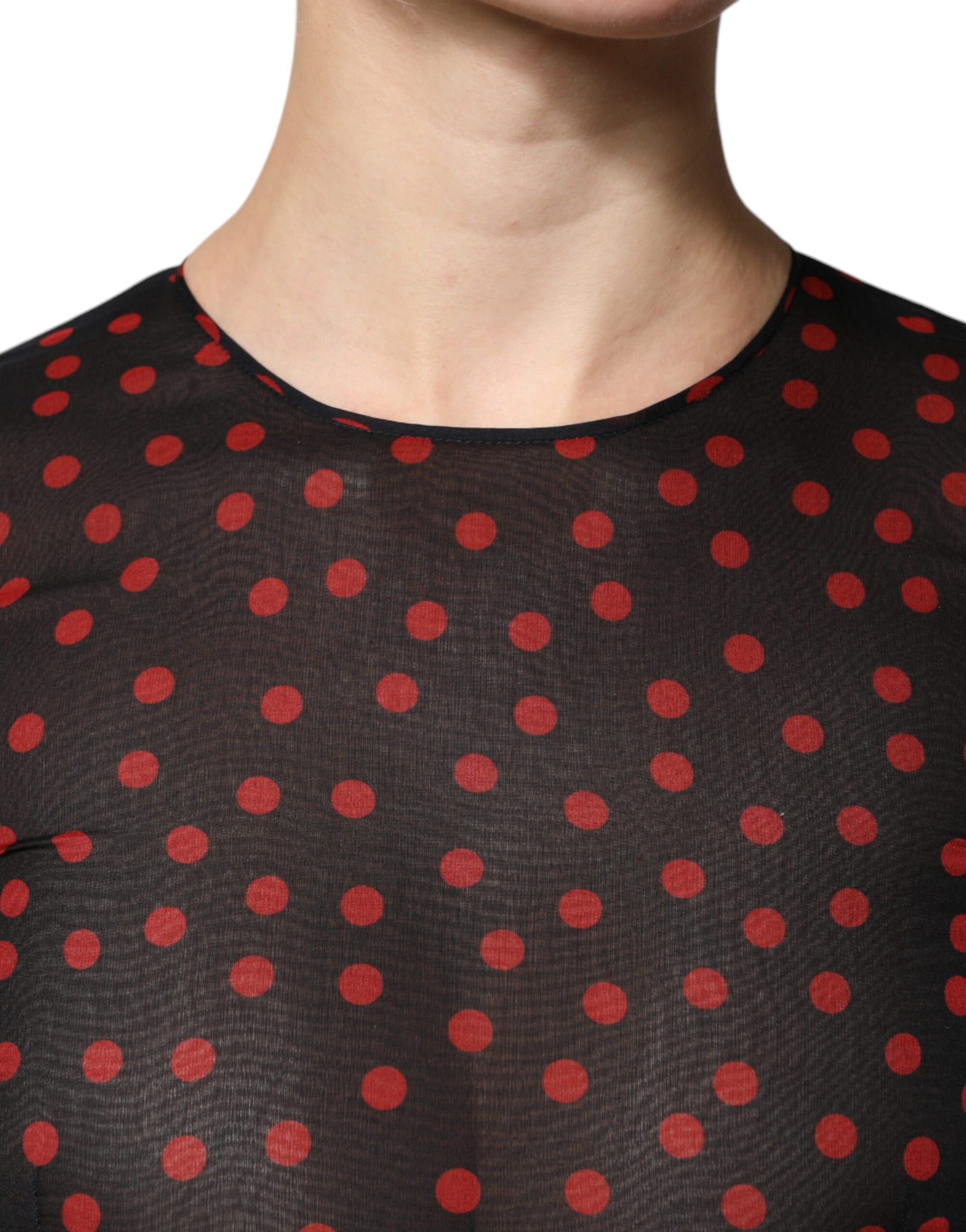 Dolce & Gabbana Black Red Polka Dot Silk Layered Midi Dress Dolce & Gabbana
