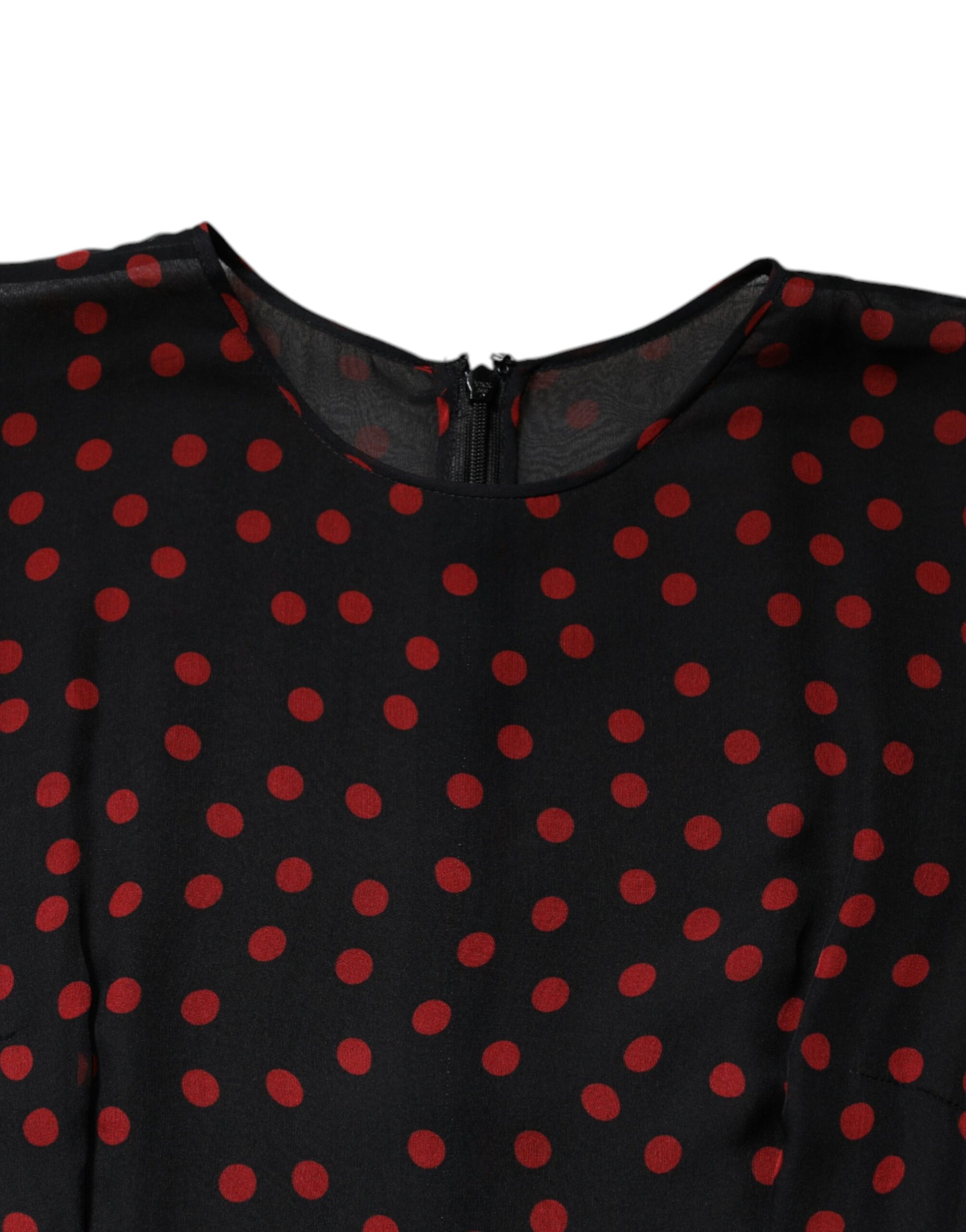 Dolce & Gabbana Black Red Polka Dot Silk Layered Midi Dress Dolce & Gabbana