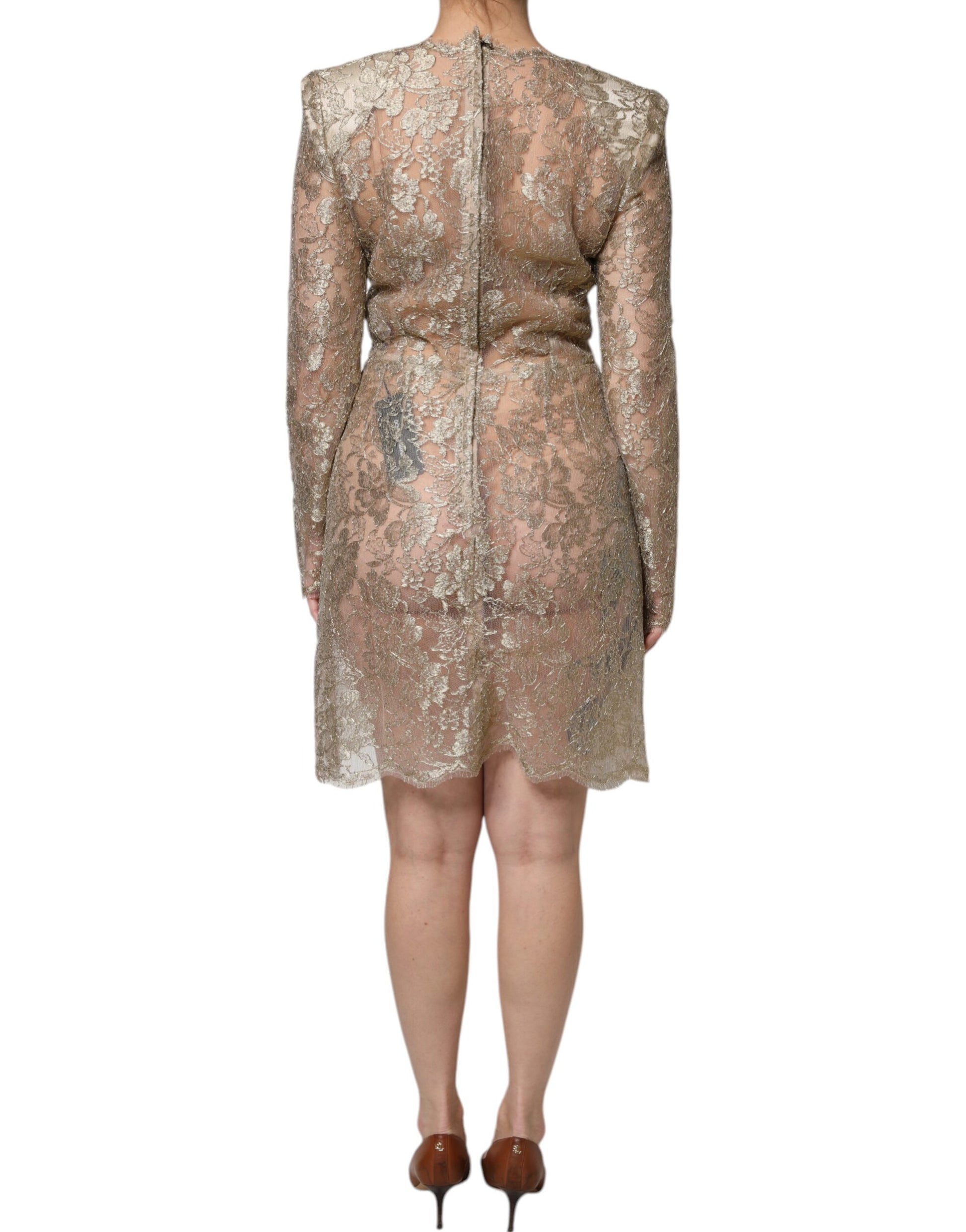 Dolce & Gabbana Gold Floral Lace A-line Sheath Mini Dress Dolce & Gabbana