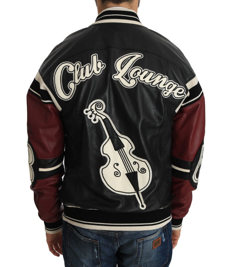 Dolce & Gabbana Leather Club Lounge Black Red Jacket Dolce & Gabbana