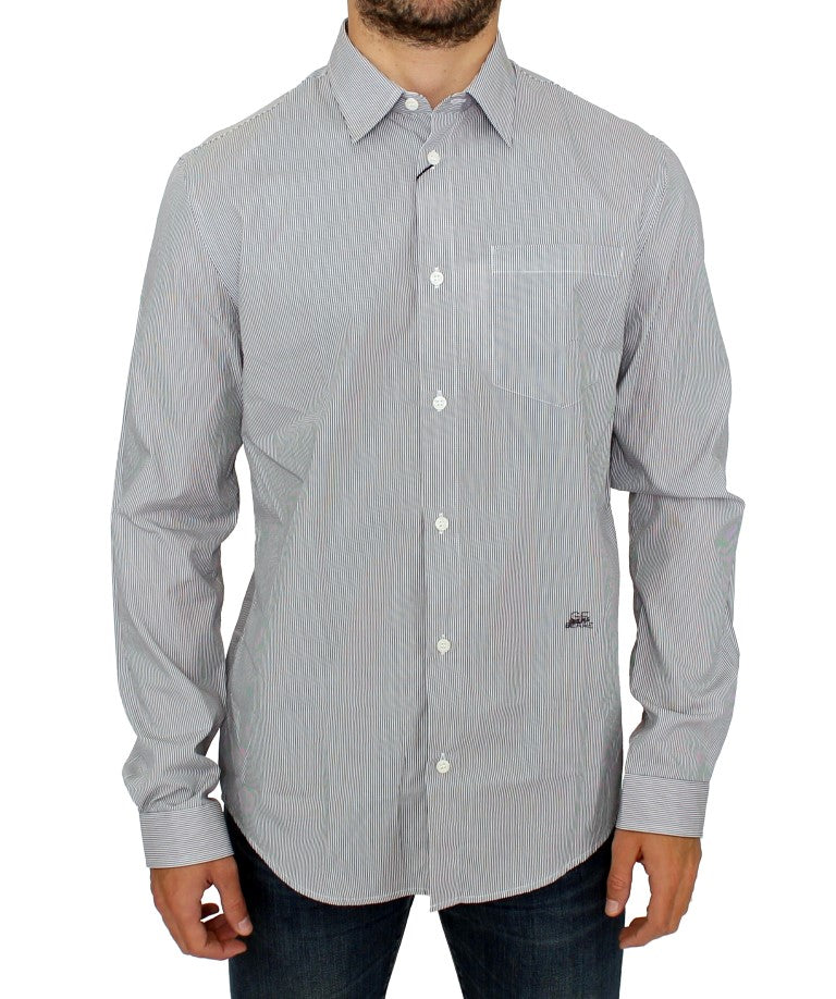 GF Ferre Gray Striped Cotton Casual Shirt GF Ferre