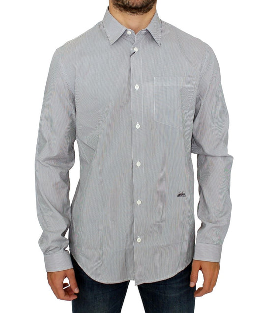 GF Ferre Gray Striped Cotton Casual Shirt GF Ferre