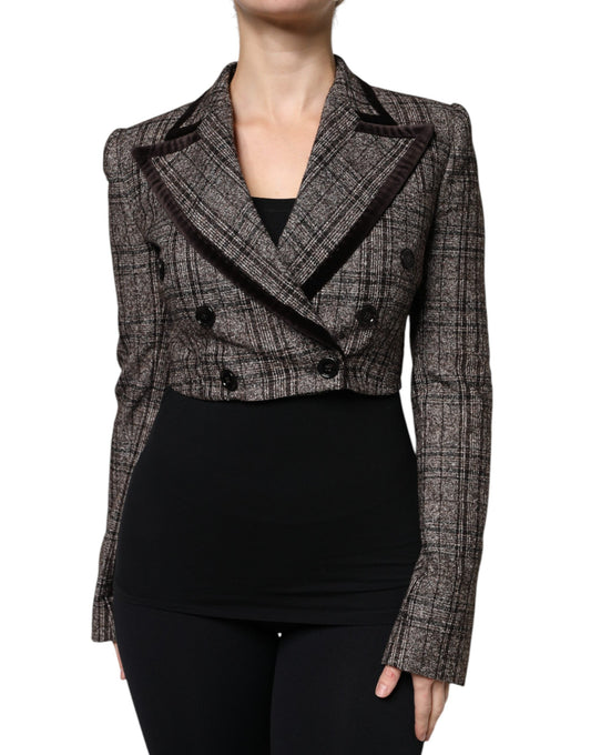 Dolce & Gabbana Brown Plaid Long Sleeve Cropped Coat Jacket Dolce & Gabbana