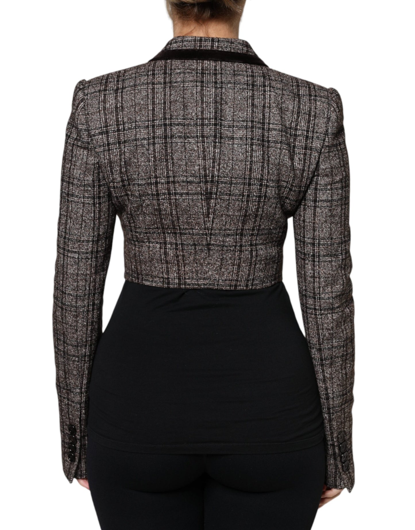 Dolce & Gabbana Brown Plaid Long Sleeve Cropped Coat Jacket Dolce & Gabbana