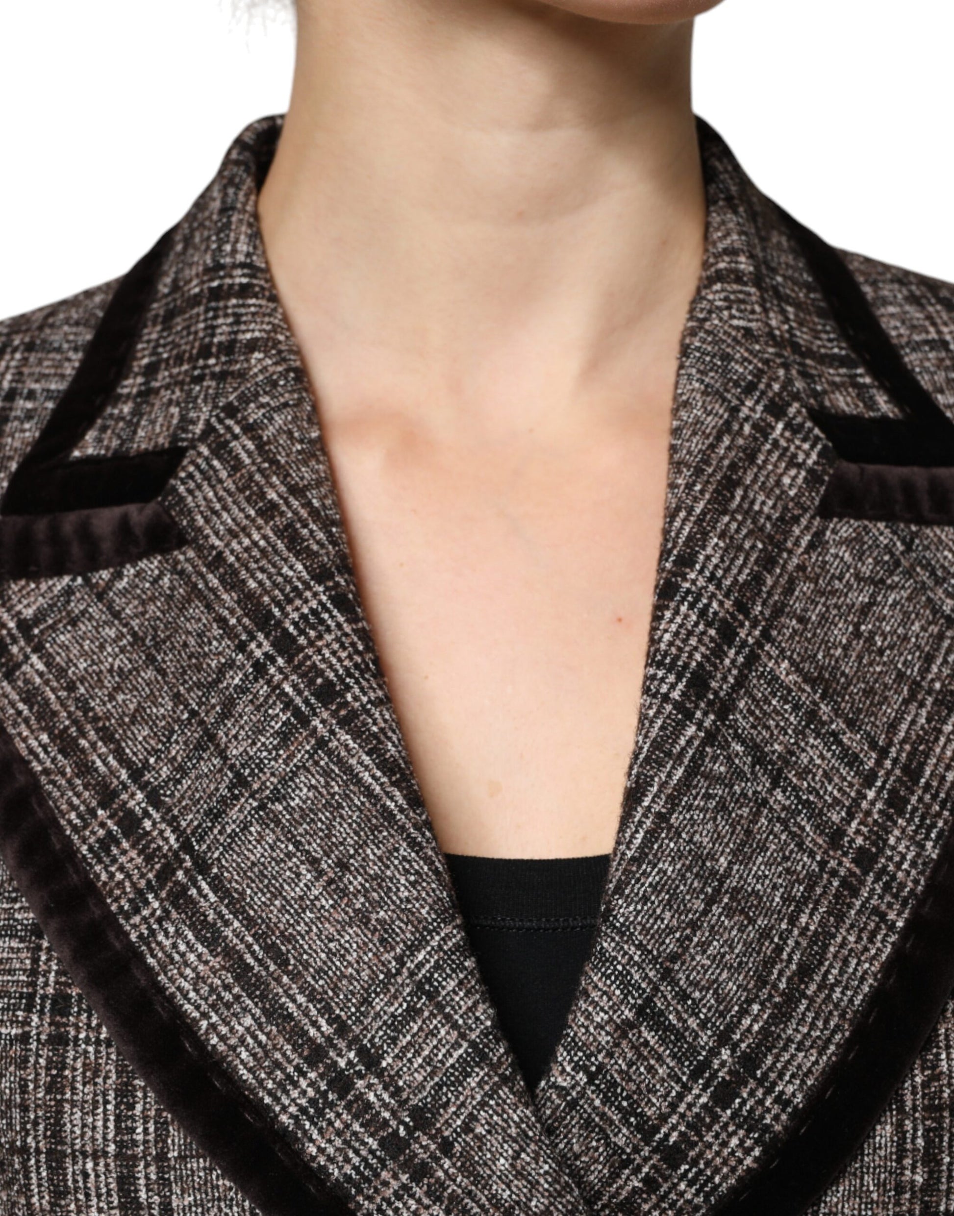 Dolce & Gabbana Brown Plaid Long Sleeve Cropped Coat Jacket Dolce & Gabbana