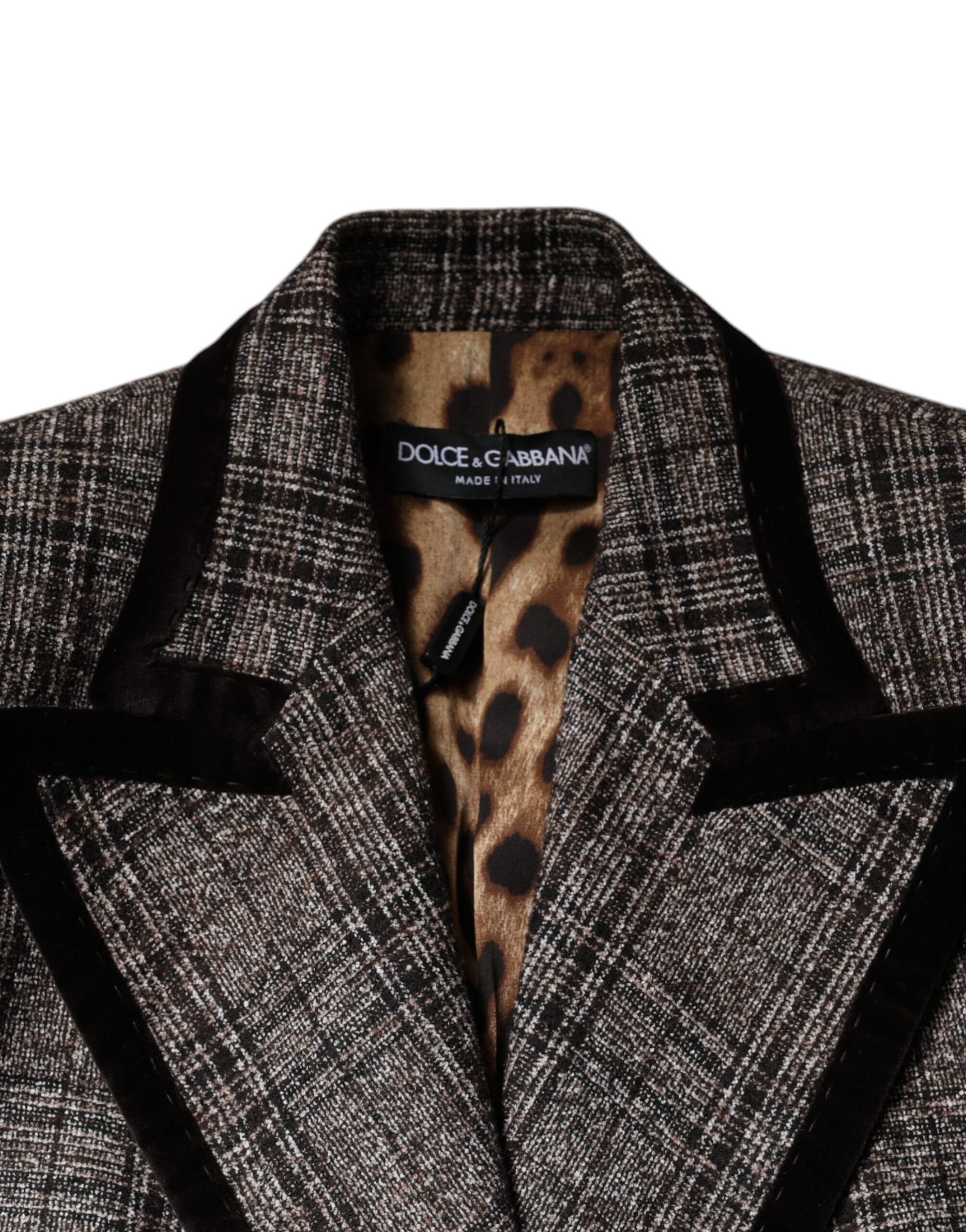 Dolce & Gabbana Brown Plaid Long Sleeve Cropped Coat Jacket Dolce & Gabbana