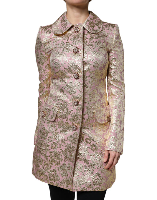 Dolce & Gabbana Metallic Pink Gold Jacquard Jewel Button Coat Jacket Dolce & Gabbana