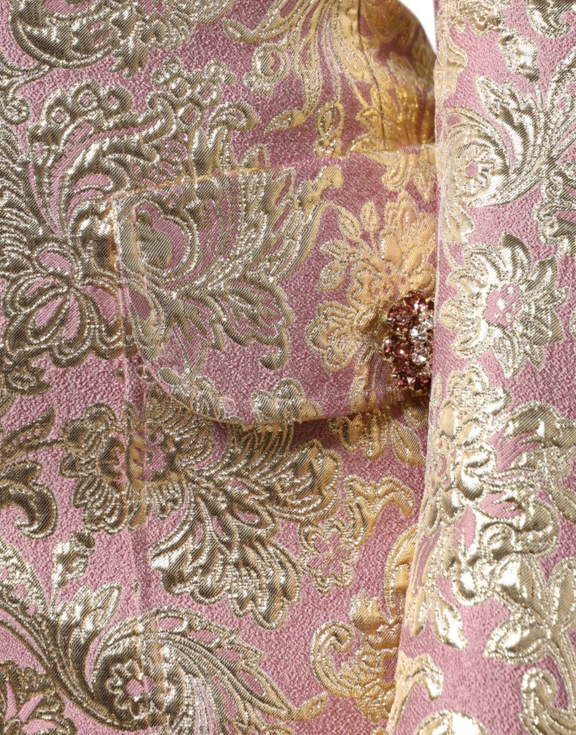 Dolce & Gabbana Metallic Pink Gold Jacquard Jewel Button Coat Jacket Dolce & Gabbana