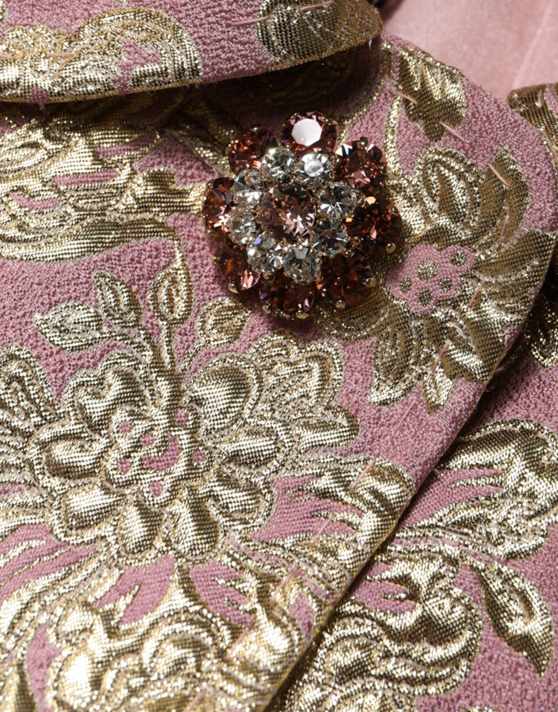 Dolce & Gabbana Metallic Pink Gold Jacquard Jewel Button Coat Jacket Dolce & Gabbana