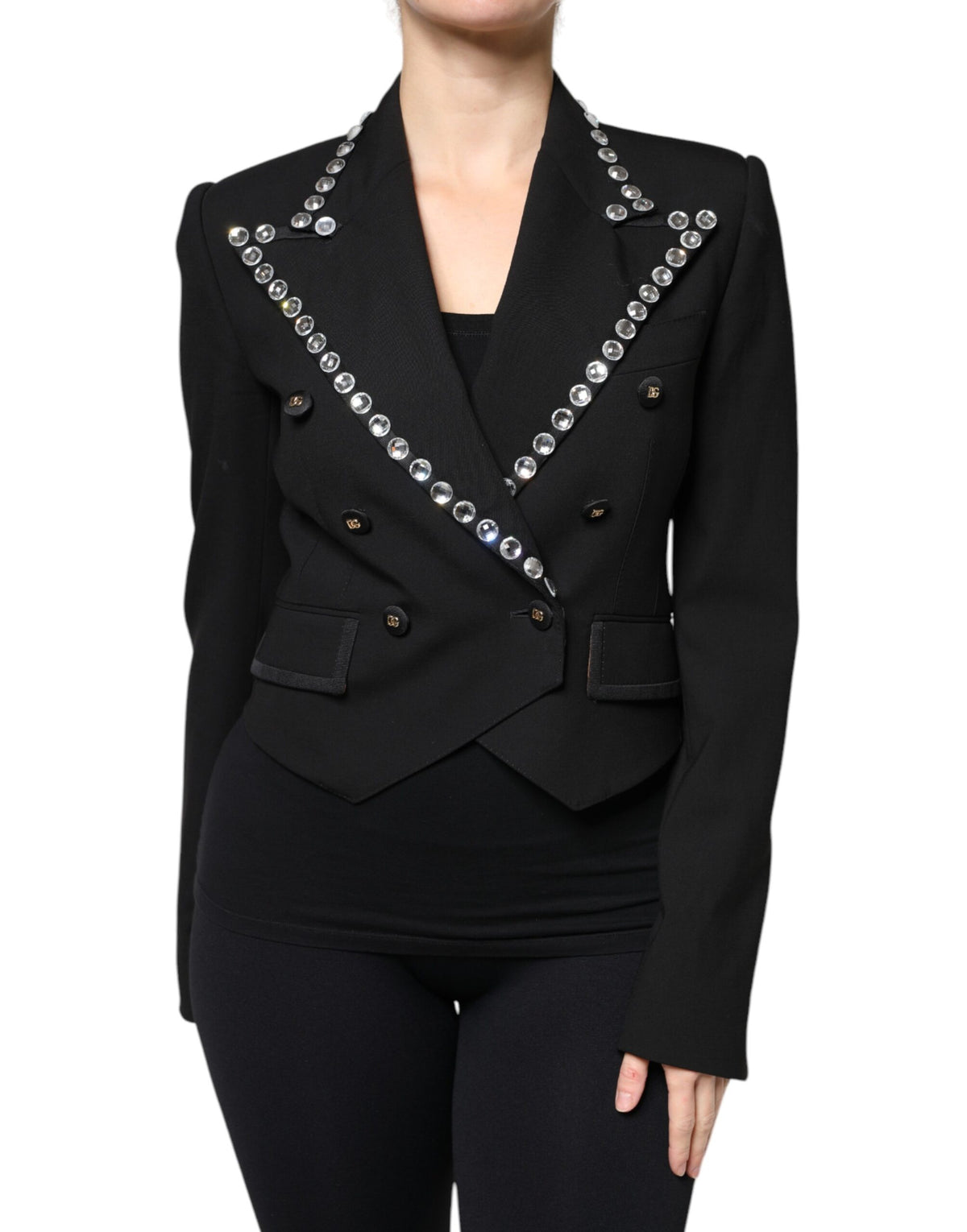 Dolce & Gabbana Black Crystal Double Breasted Blazer Jacket - Eljoys Fashion 