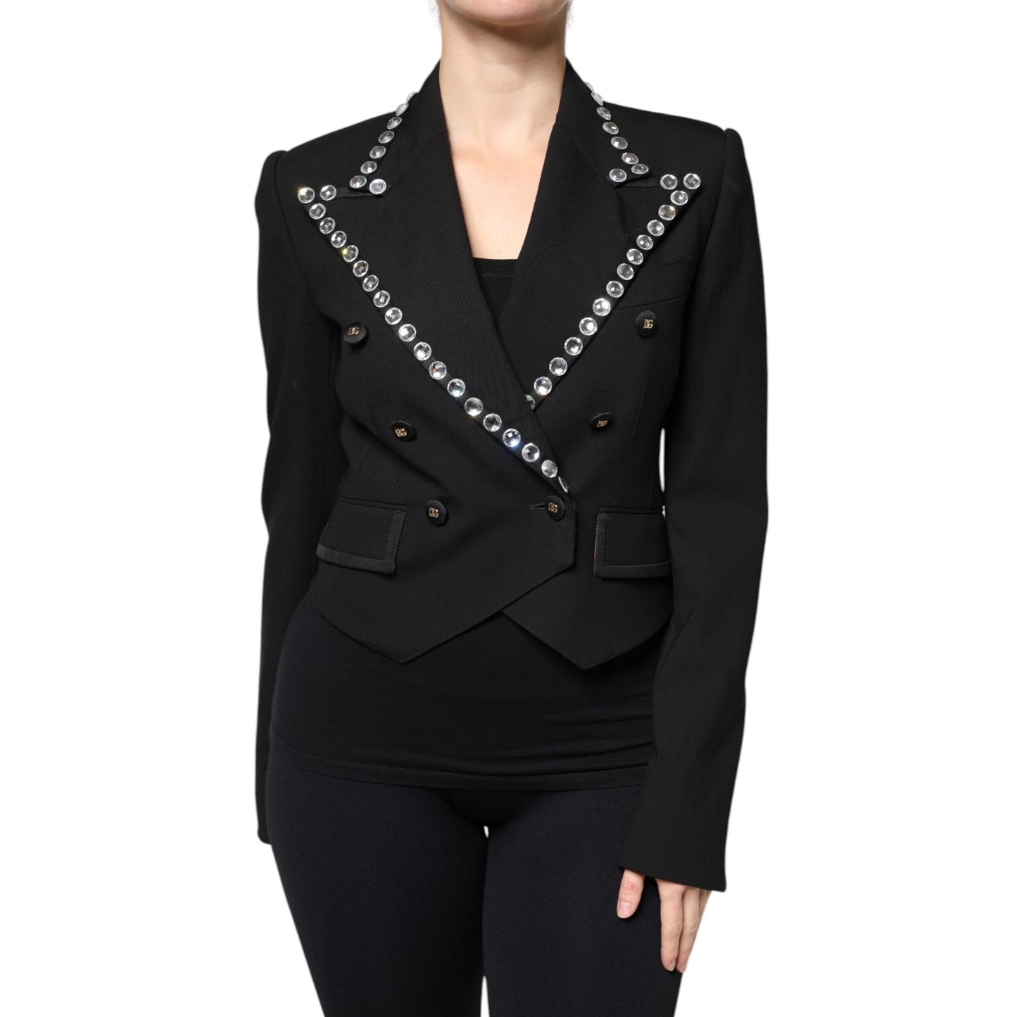 Dolce & Gabbana Black Crystal Double Breasted Blazer Jacket