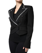 Dolce & Gabbana Black Crystal Double Breasted Blazer Jacket - Eljoys Fashion 