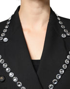Dolce & Gabbana Black Crystal Double Breasted Blazer Jacket - Eljoys Fashion 