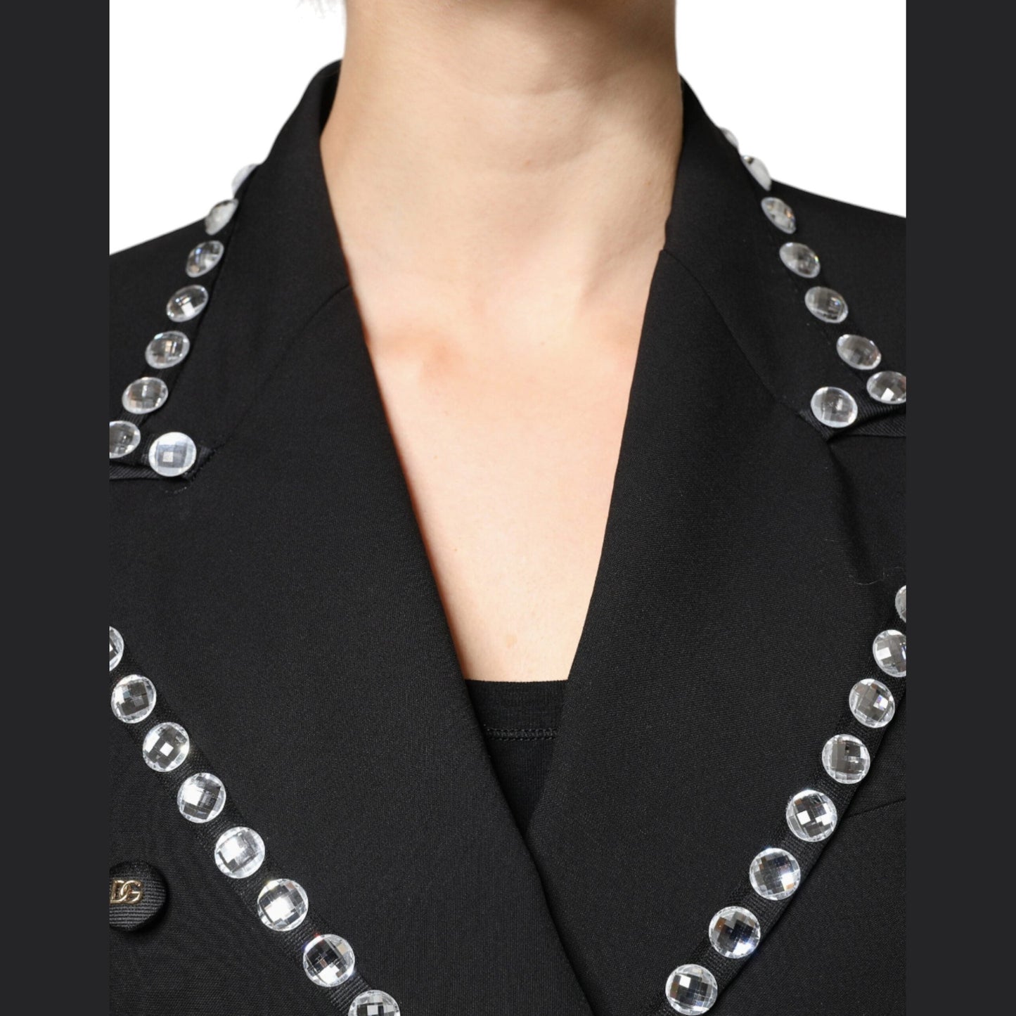 Dolce & Gabbana Black Crystal Double Breasted Blazer Jacket