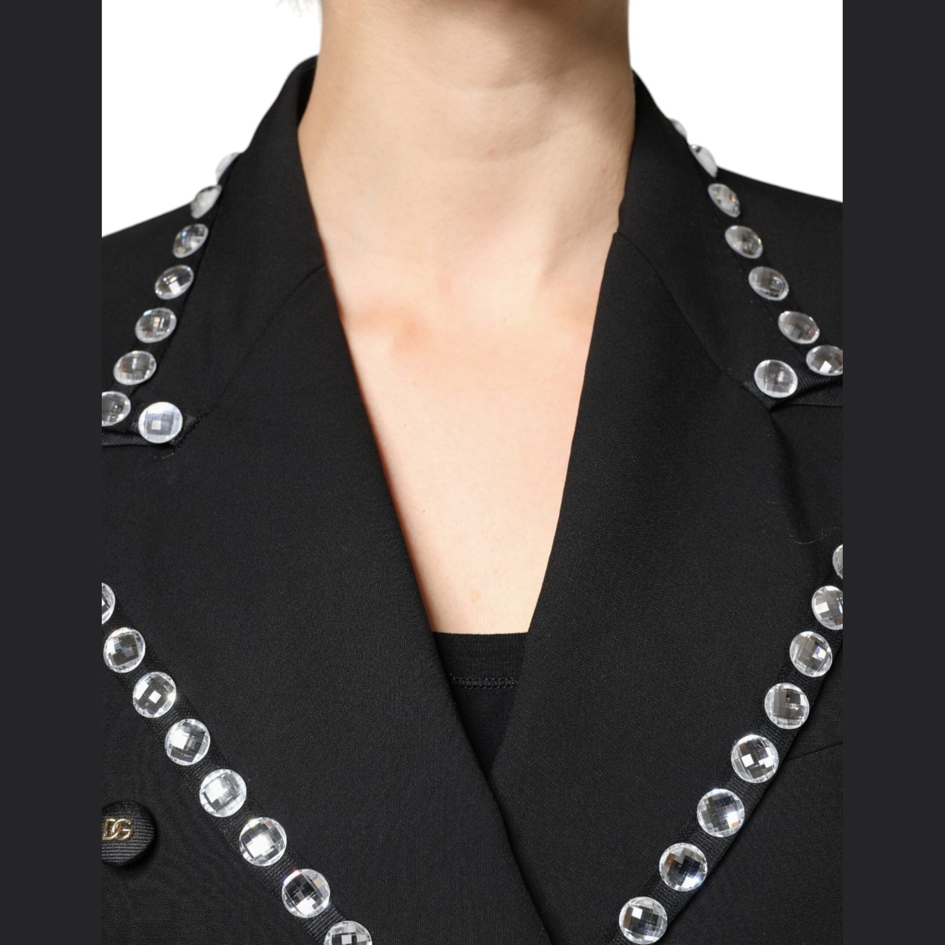 Dolce & Gabbana Black Crystal Double Breasted Blazer Jacket