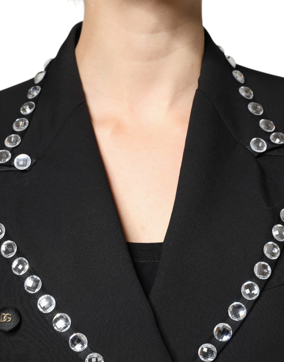 Dolce & Gabbana Black Crystal Double Breasted Blazer Jacket - Eljoys Fashion 