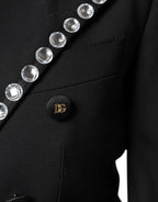 Dolce & Gabbana Black Crystal Double Breasted Blazer Jacket - Eljoys Fashion 