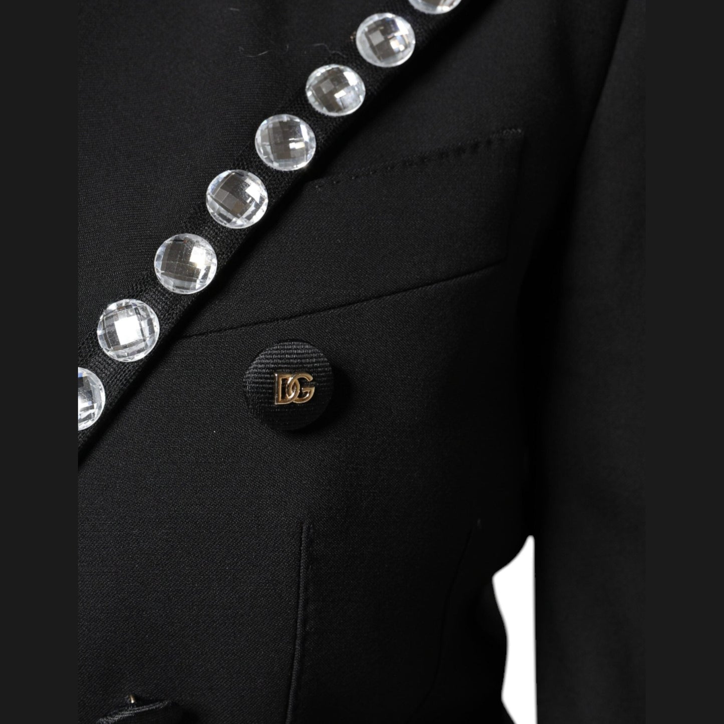 Dolce & Gabbana Black Crystal Double Breasted Blazer Jacket