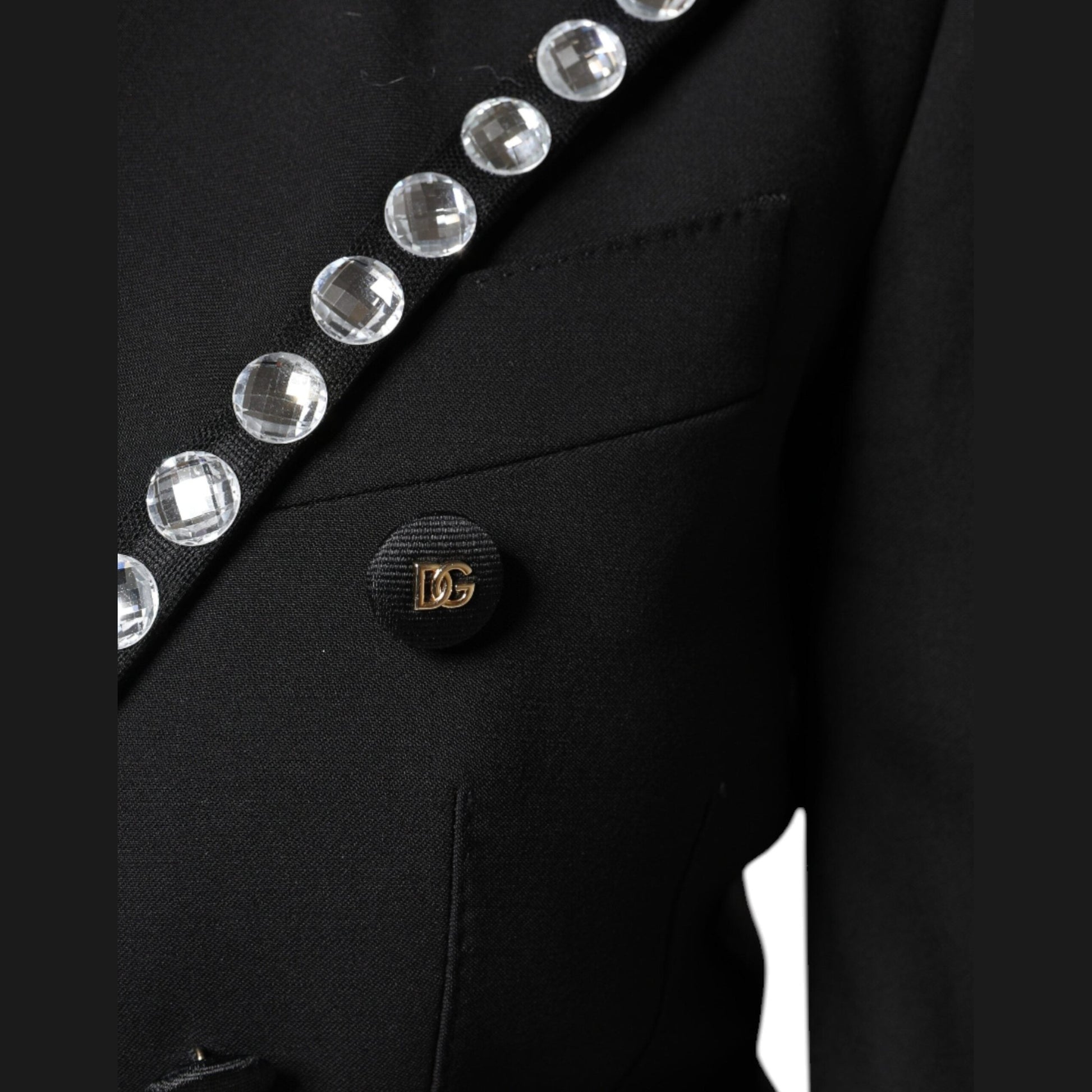 Dolce & Gabbana Black Crystal Double Breasted Blazer Jacket