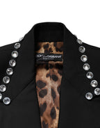 Dolce & Gabbana Black Crystal Double Breasted Blazer Jacket - Eljoys Fashion 