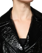 Dolce & Gabbana Black Leather Cropped Long Sleeve Coat Jacket - Eljoys Fashion 