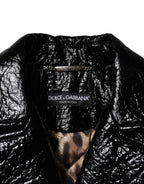 Dolce & Gabbana Black Leather Cropped Long Sleeve Coat Jacket - Eljoys Fashion 