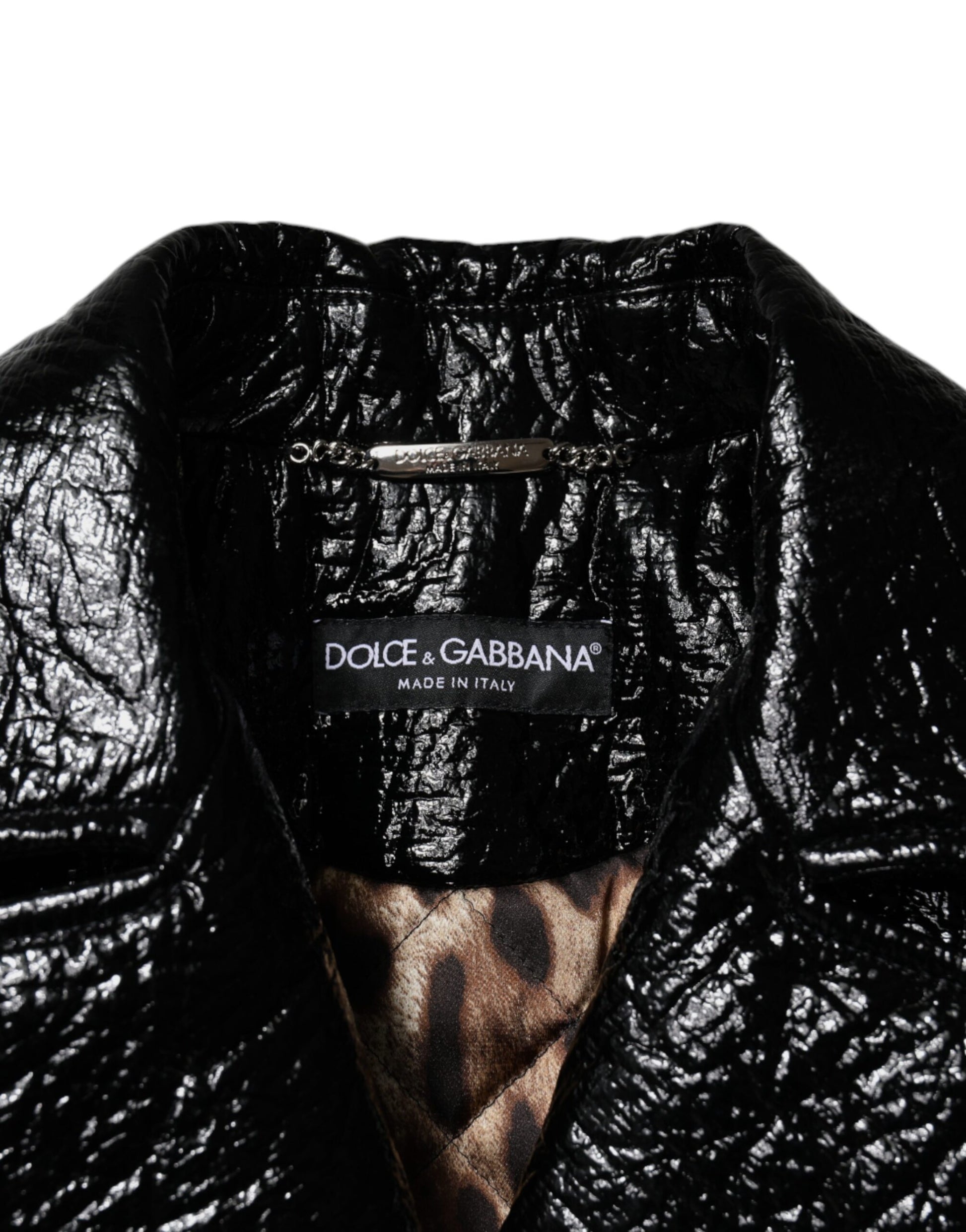 Dolce & Gabbana Black Leather Cropped Long Sleeve Coat Jacket Dolce & Gabbana