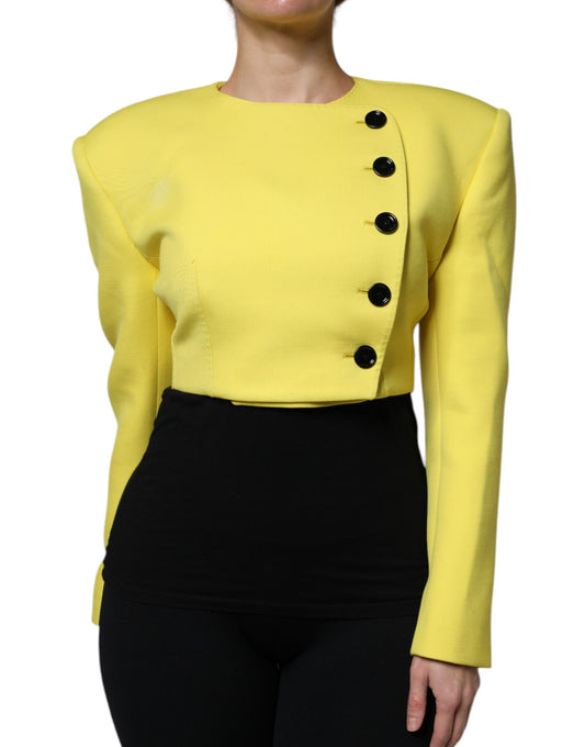 Dolce & Gabbana Lemon Yellow Wool Long Sleeves Cropped Coat Jacket Dolce & Gabbana