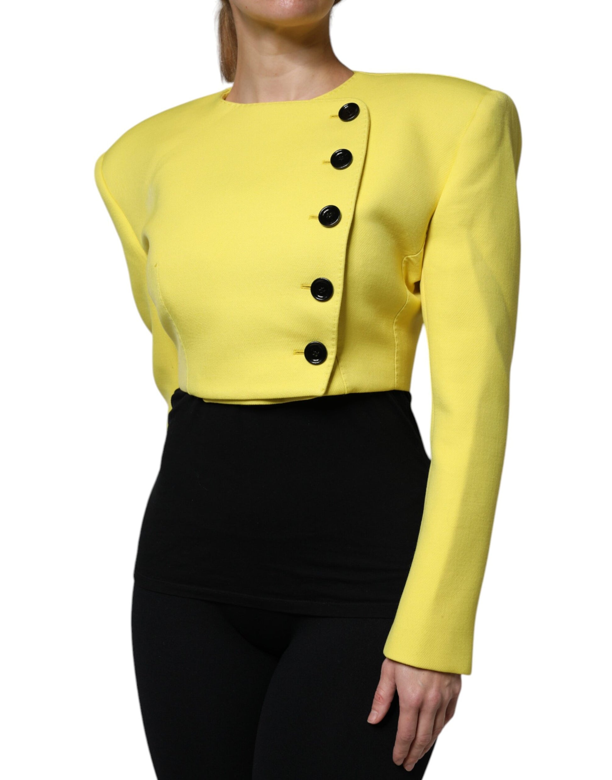 Dolce & Gabbana Lemon Yellow Wool Long Sleeves Cropped Coat Jacket Dolce & Gabbana
