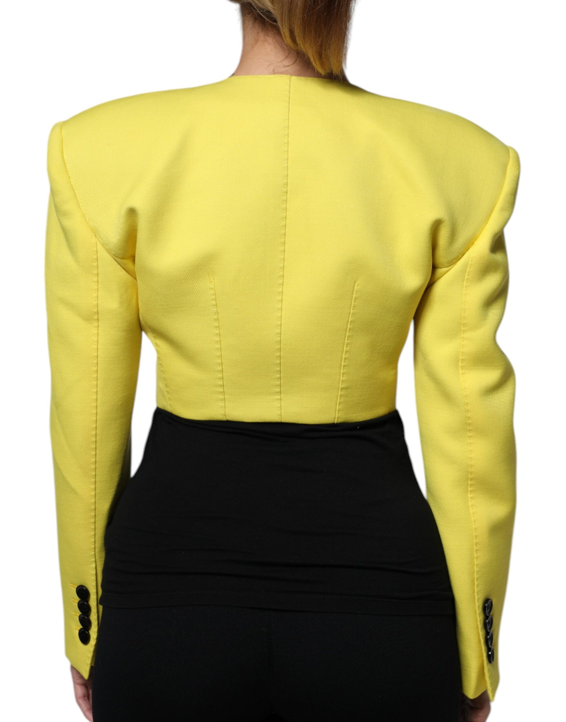 Dolce & Gabbana Lemon Yellow Wool Long Sleeves Cropped Coat Jacket Dolce & Gabbana