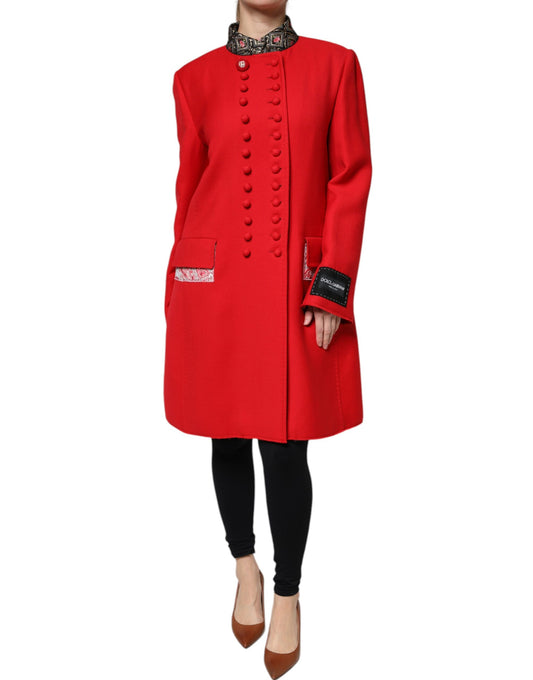 Dolce & Gabbana Red Jacquard Wool Women Trenchcoat Jacket Dolce & Gabbana