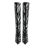 Dolce & Gabbana Black White Zebra Heels High Boots Shoes - Eljoys Fashion 