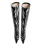 Dolce & Gabbana Black White Zebra Heels High Boots Shoes - Eljoys Fashion 