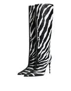 Dolce & Gabbana Black White Zebra Heels High Boots Shoes - Eljoys Fashion 