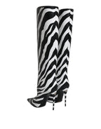Dolce & Gabbana Black White Zebra Heels High Boots Shoes - Eljoys Fashion 
