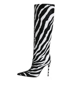 Dolce & Gabbana Black White Zebra Heels High Boots Shoes - Eljoys Fashion 
