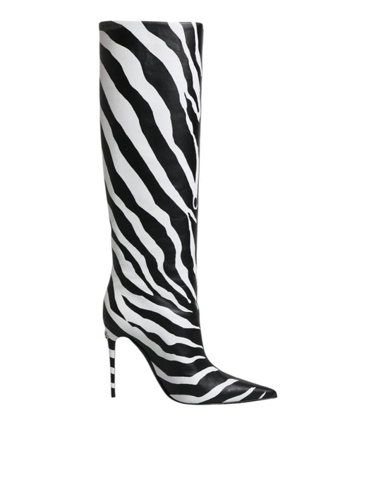 Dolce & Gabbana Black White Zebra Heels High Boots Shoes Dolce & Gabbana