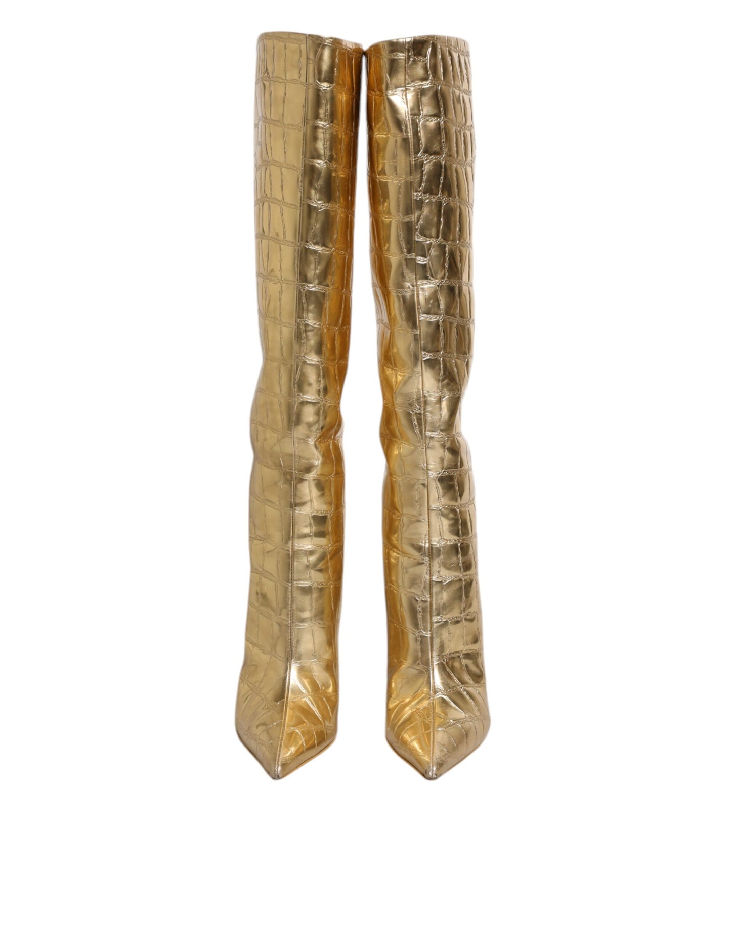 Dolce & Gabbana Gold Leather Stiletto Heels High Boots Shoes Dolce & Gabbana