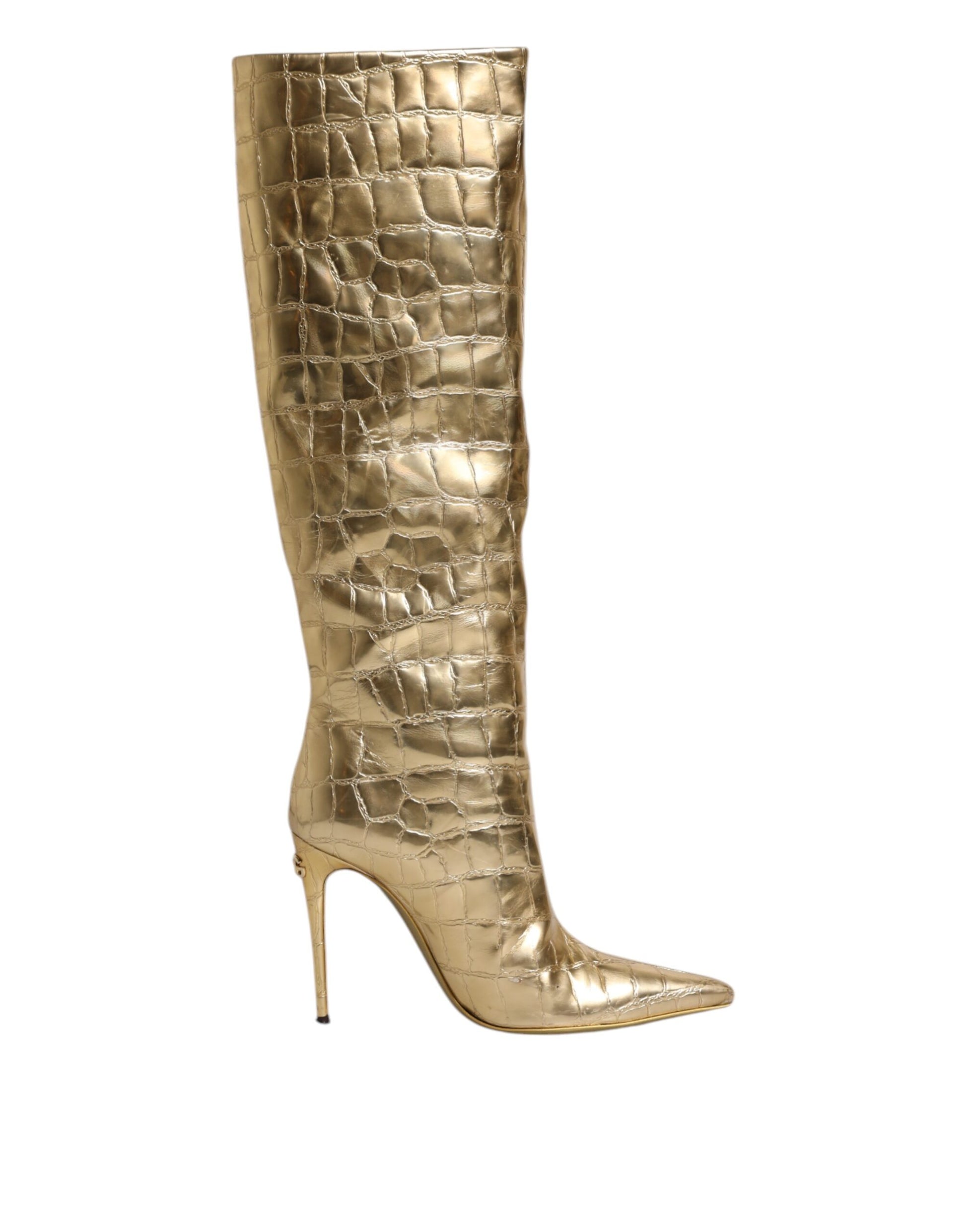 Dolce & Gabbana Gold Leather Stiletto Heels High Boots Shoes Dolce & Gabbana
