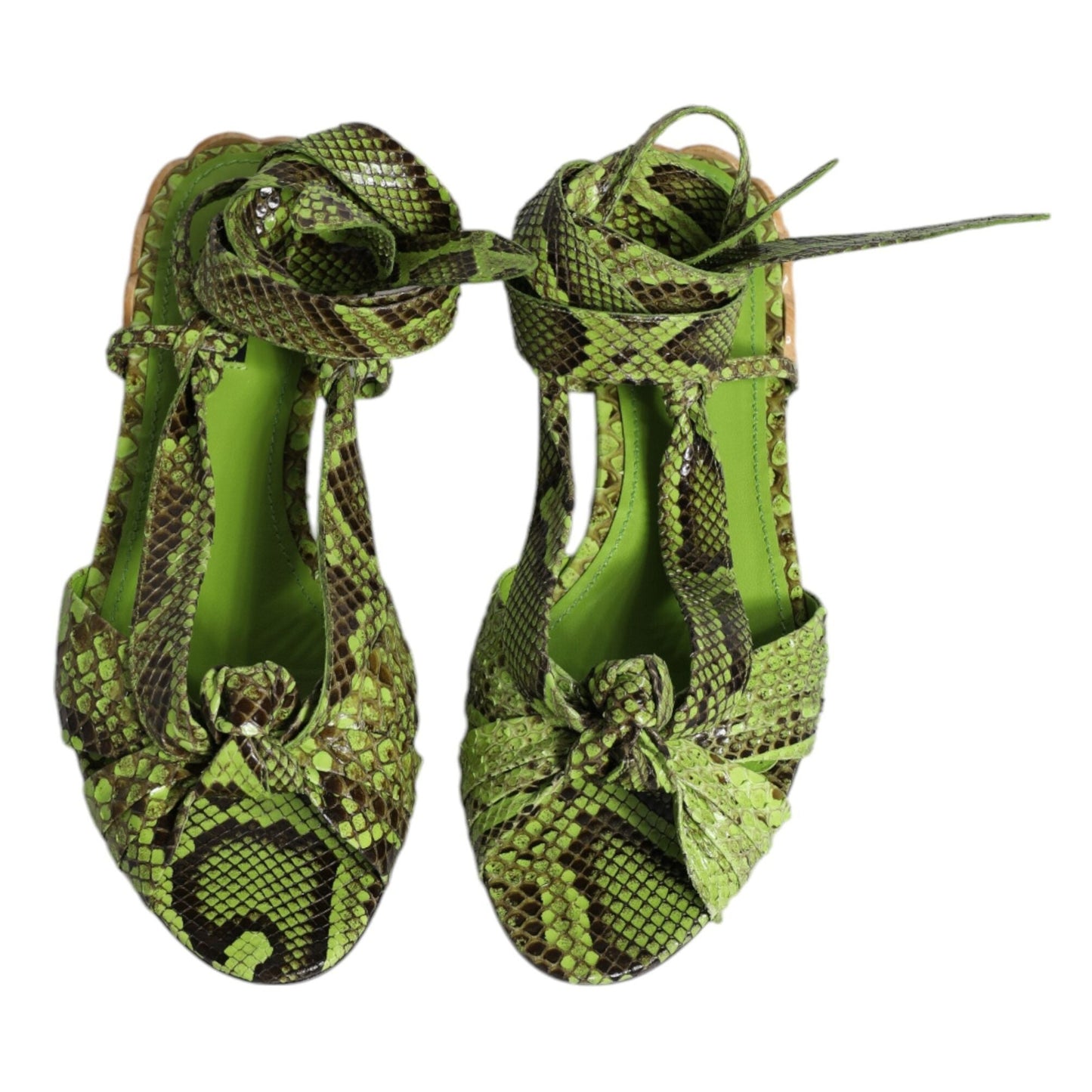 Dolce & Gabbana Green Animal Print Ankle Wrap Sandals Shoes
