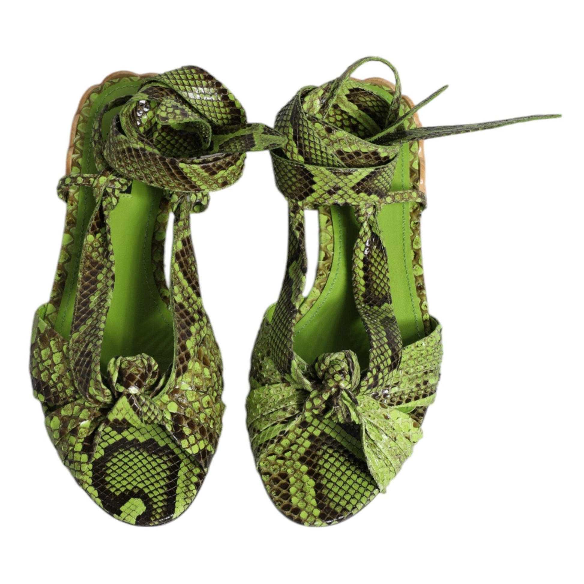 Dolce & Gabbana Green Animal Print Ankle Wrap Sandals Shoes